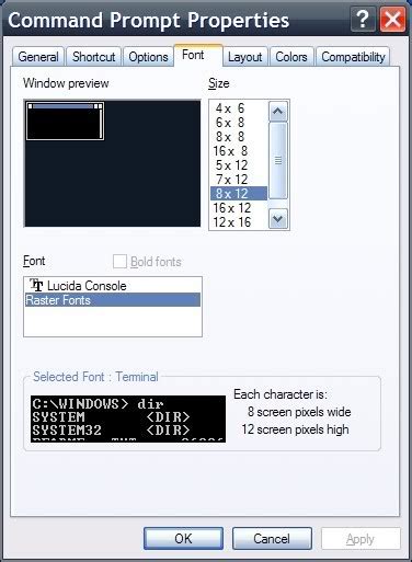 Font Apa Yang Cmdexe Gunakan Secara Default Untuk Output Di Windows Xp