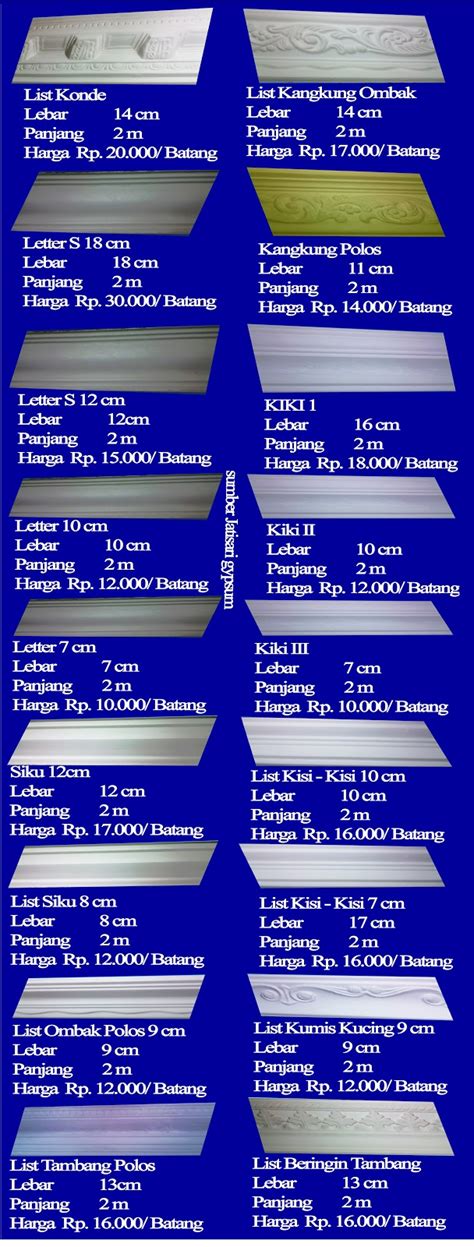 Setelah mengetahui berapa kebutuhan plafon gypsum, rangka dan listnya, saatnya anda memperkirakan upah pasang plafon gypsum borongan per meter. Ide 39+ Harga List Gypsum 2019