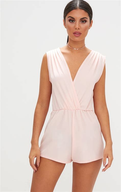 Nude Crepe Gathered Shoulder Wrap Playsuit Playsuits