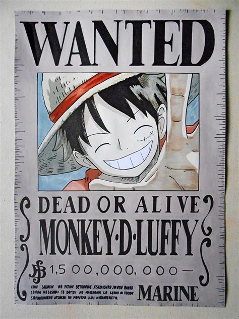 Monkey D Luffy Wanted Poster One Piece Pintura Por Celeste Skyhawer Artmajeur