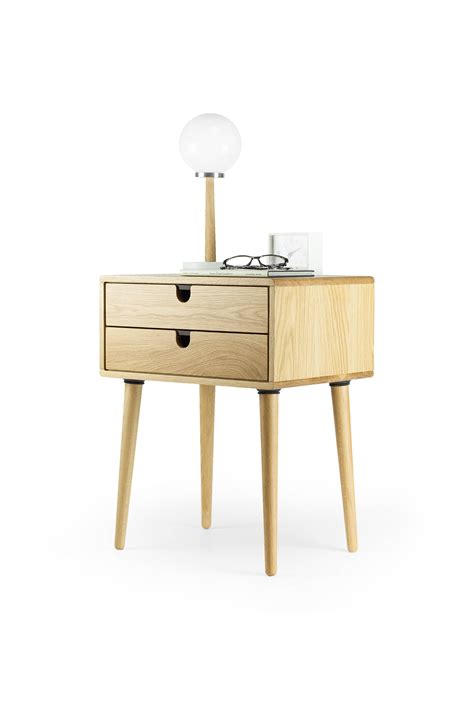 Mid Century Modern Solid Oak Nightstand With Double Drawers