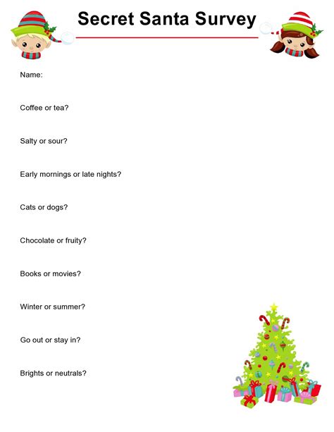 Printable Secret Santa Questionnaire Templates Templatelab