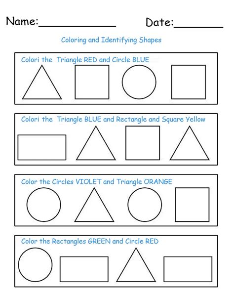 Identify And Color Shapes Printable Worksheets