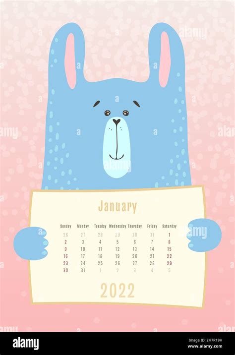 2022 January Calendar Cute Hare Rabbit Animal Holding A Monthly