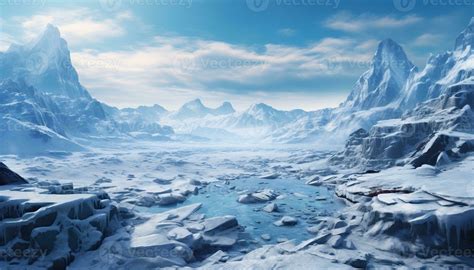 Generative Ai Illustration Of Frozen Wasteland The Rough Terrain Of