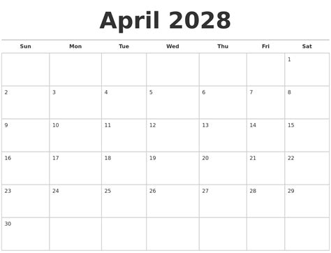 April 2028 Calendars Free