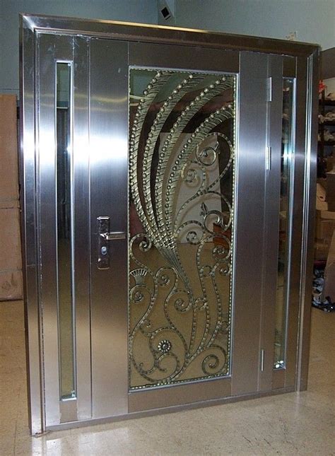Stainless Steel Entry Door With Sidelights Made Of 304 Stainless Grill
