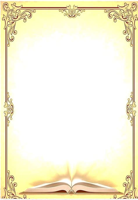 An Open Book On A White Background With A Gold Border Around The Page