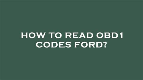 How To Read Obd1 Codes Ford Youtube