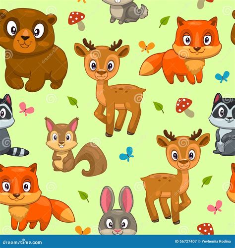 Seamless Pattern With Cute Cartoon Forest Animals Stock Illustration