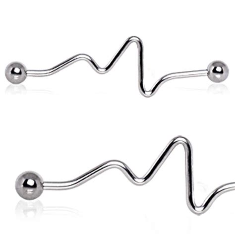 316l Surgical Steel Wave Industrial Barbell Upper Ear Piercing Double