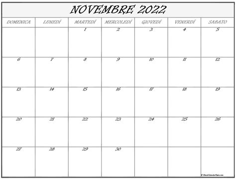 Novembre 2022 Calendario Gratis Italiano Calendario Novembre