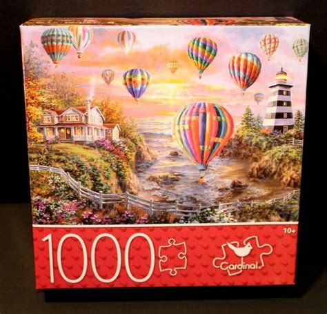 1000 Piece Puzzle Cardinal Brand Ages 10 Hot Air Balloons Over Cottage
