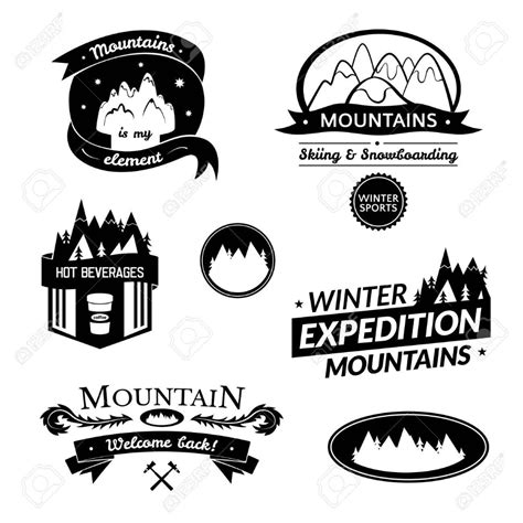Mountain Logo And Label Set Typography Design Retro Vector Royalty