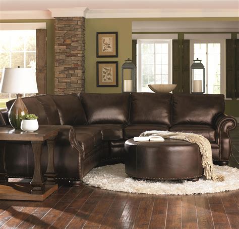 Chocolate Brown Leather Sectional w/ Round Ottoman _ LOVE LOVE LOVE