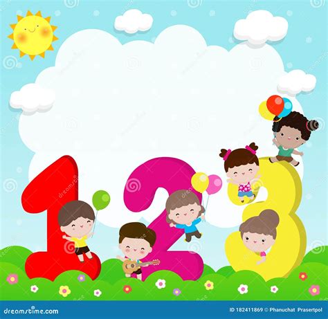 Cartoon Kids With 123 Numbers Children With Numbers Background Vector