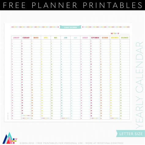 Free Yearly Calendar Planner Page Printables Printable