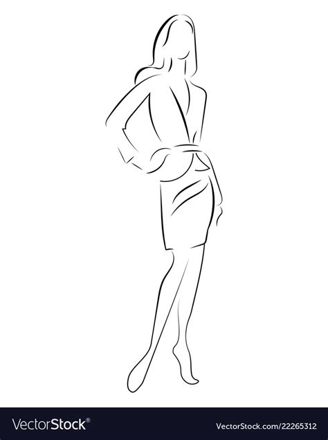 Girl In A Dress Linear Outlines Of A Female Vector Image