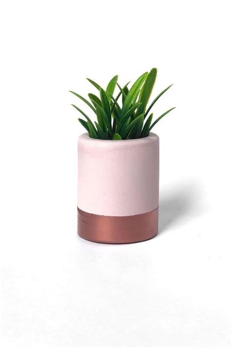 Blush Pink And Copper Mini Plant Pot Handmade Succulent Planter Or