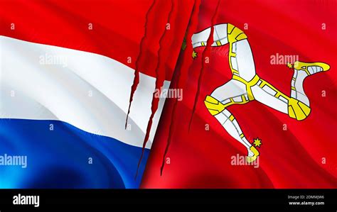 netherlands and isle of man flags with scar concept waving flag 3d rendering netherlands and