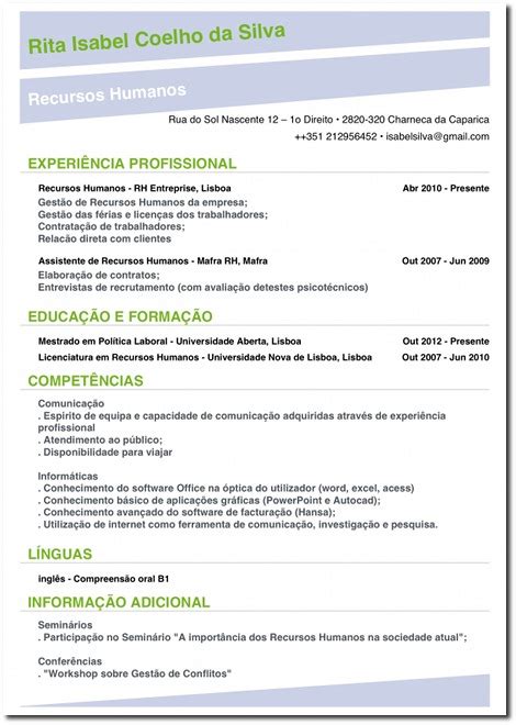 Este formato de currículo vitae em português vitae gratuito em espanhol é ótimo para todos os tipos de perfis. Curriculum vitae portugais - laboite-cv.fr