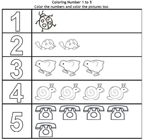 Coloring Page Numbers 1 5 Color By Number 1 5 Worksheets Teaching