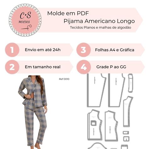 molde pijama americano molde pdf molde feminino ref 0010 elo7