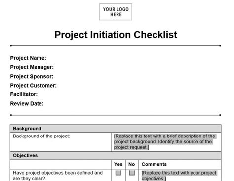 Project Initiation Checklist Planning Engineer Est