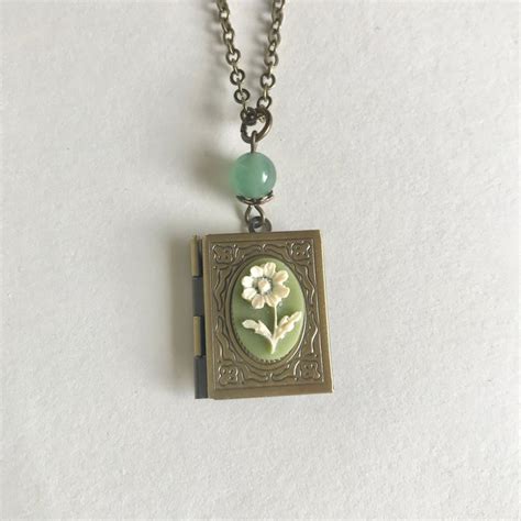 Vintage Flower Cameo Necklace Book Locket With Cameo Sage Etsy
