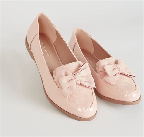 Pink Patent And Suedette Bow Front Loafers New Look Loafers Black