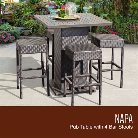 Napa Pub Table Set With Backless Barstools 5 Piece Outdoor Wicker Patio