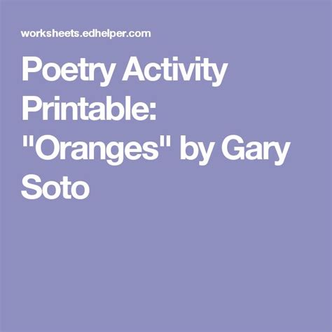 Poetry Activity Printable Oranges By Gary Soto Poetry Activities