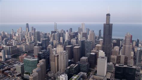 48k Stock Footage Aerial Video Downtown Chicago Skyscrapers And Willis