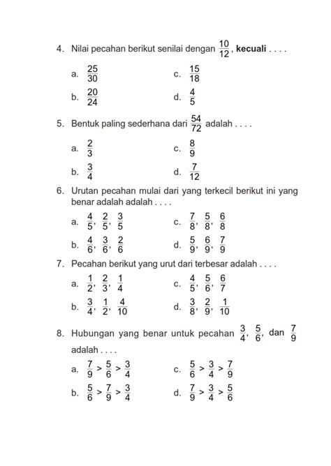 Soal Matematika Kelas Sd Pecahan