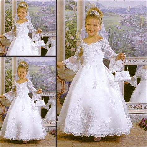 Vintage Flower Girls Dresses For Wedding Lace Long Sleeves A Line White