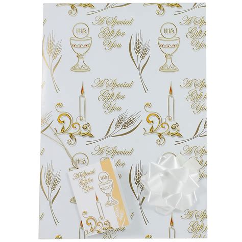 All our first holy communion gifts for boys and girls make that perfect day unforgettable. First Holy Communion Gift Wrap Paper With Tag And Bow ...
