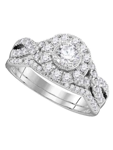 Shirin Diamond Jewelry 14kt White Gold Round Diamond Twist Bridal Wedding Ring Band Set 1 Cttw