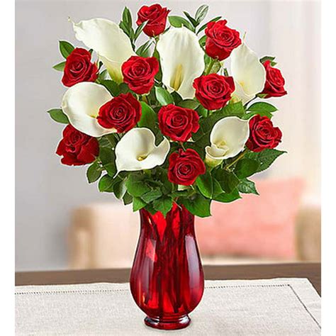 1800flowers Red Rose And Calla Lily Bouquet With Red Vase 12 Roses 6