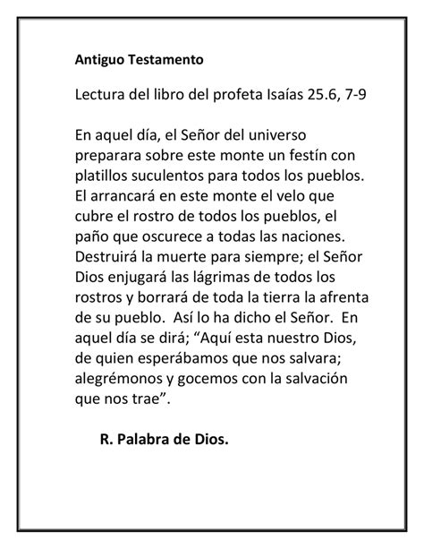 lectura del libro del profeta isaías 25 6 7