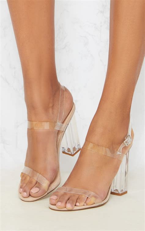 Clear Block Heel Strappy Sandal Shoes Prettylittlething
