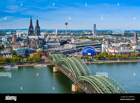 Cologne Germany Aerial View Over The Rhine River Stock Photo Alamy