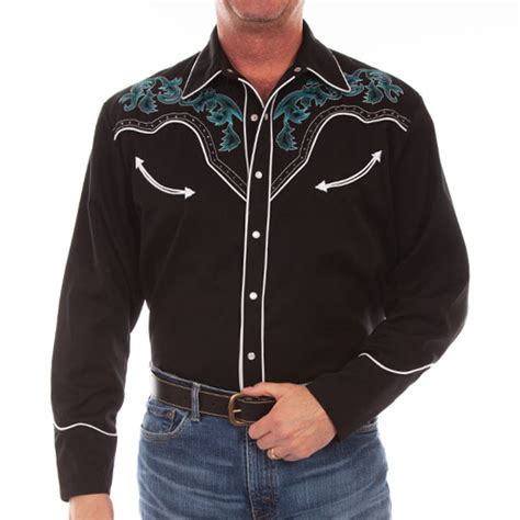 Scully Alcalas Western Wear Black With Turquoise Shirt • Polyrayon