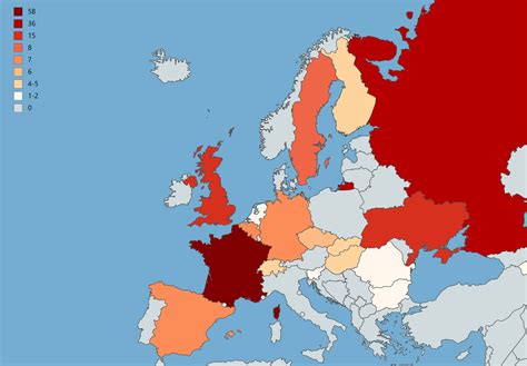 Number of nuclear reactors in Europe - (my first map ...