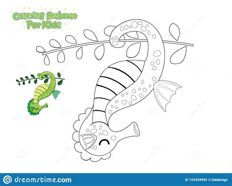 Vector Coloring The Cute Cartoon Seahorse Educational Game For Kids