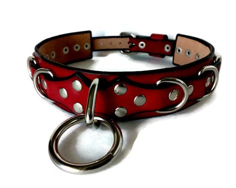 bdsm collar for women red leather sub collar o ring ddlg etsy