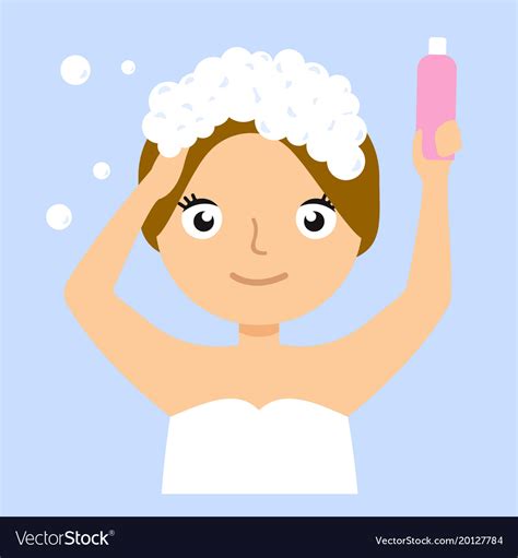 Girl Washing Her Hair Portrait Flat Cartoon Simple