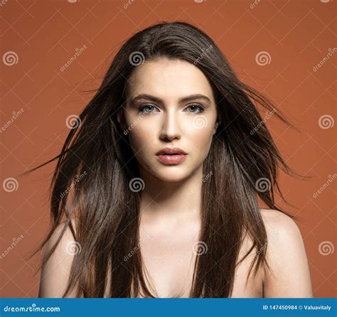 Beautiful Model With Long Straight Hair Stock Photo Image Of Brunette
