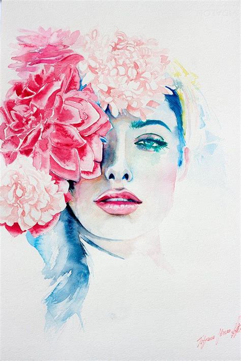 Wasserfarbe Print Wandkunstporträt Von Schönen Mädchen