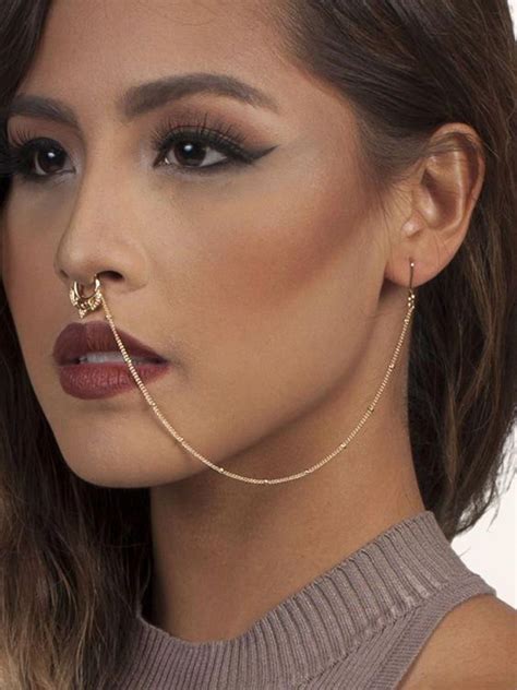 Shop Body Jewelry Nose Earring Chain Set Crystal Nose Ring Fake Piercing Clip On Fakegold