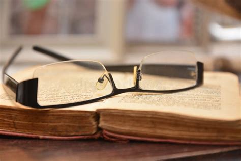Glasses On Old Book In Library Stock Photo Image Of Page Culture